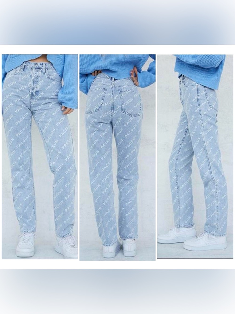 PacSun All Over Logo Print AOP Dad Jeans High Waisted Straight Leg Size 27
